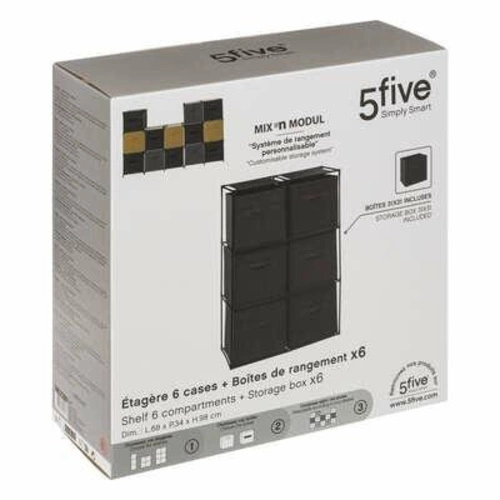 Regał loftowy z 6 skrzynkami Mix n`Modul czarny stojący na zabawki i akcesoria 5five